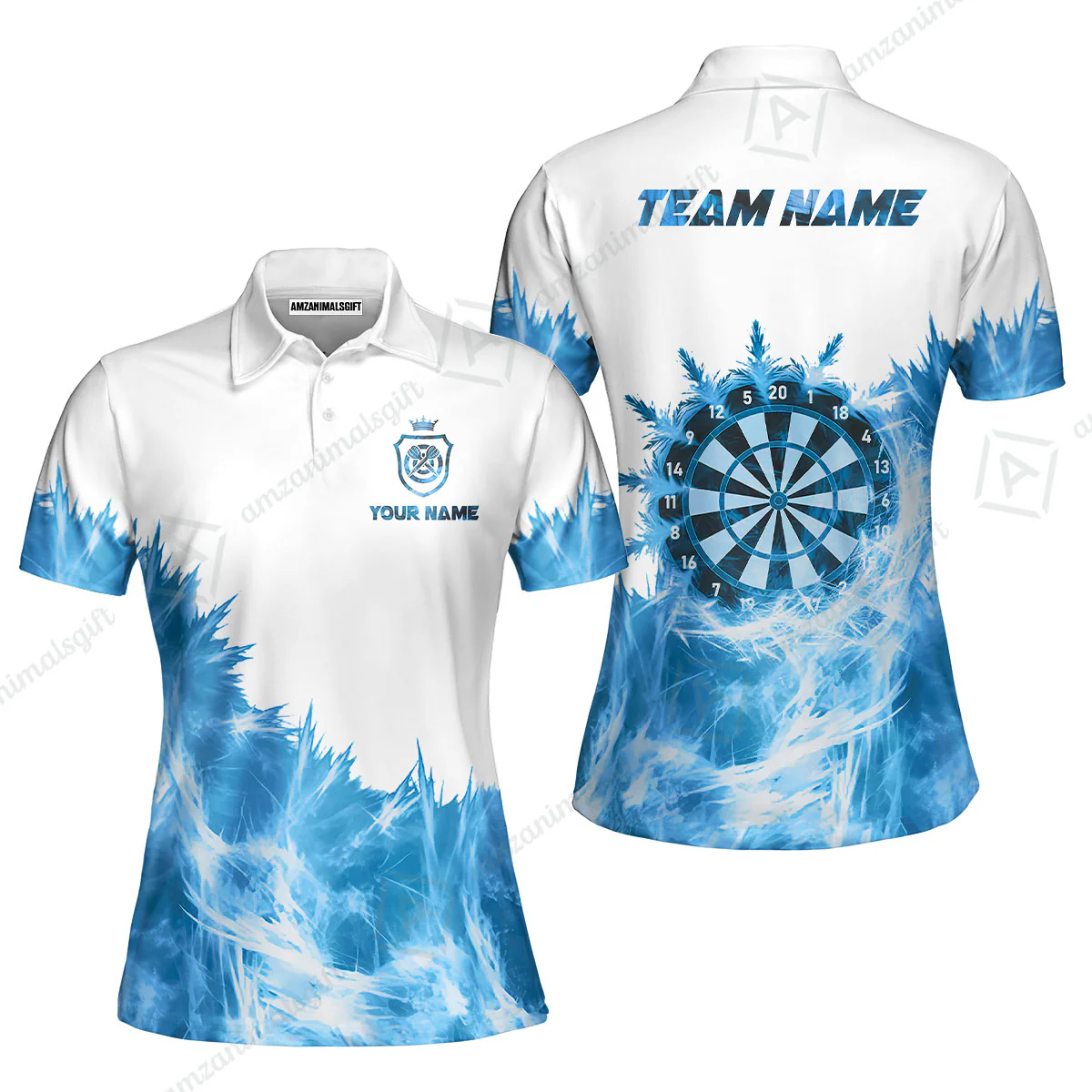 Customized Darts Women Polo Shirt, Darts Icy Light White And Multi Color Team Women Polo Shirts Jersey For Darts Player - Image 2