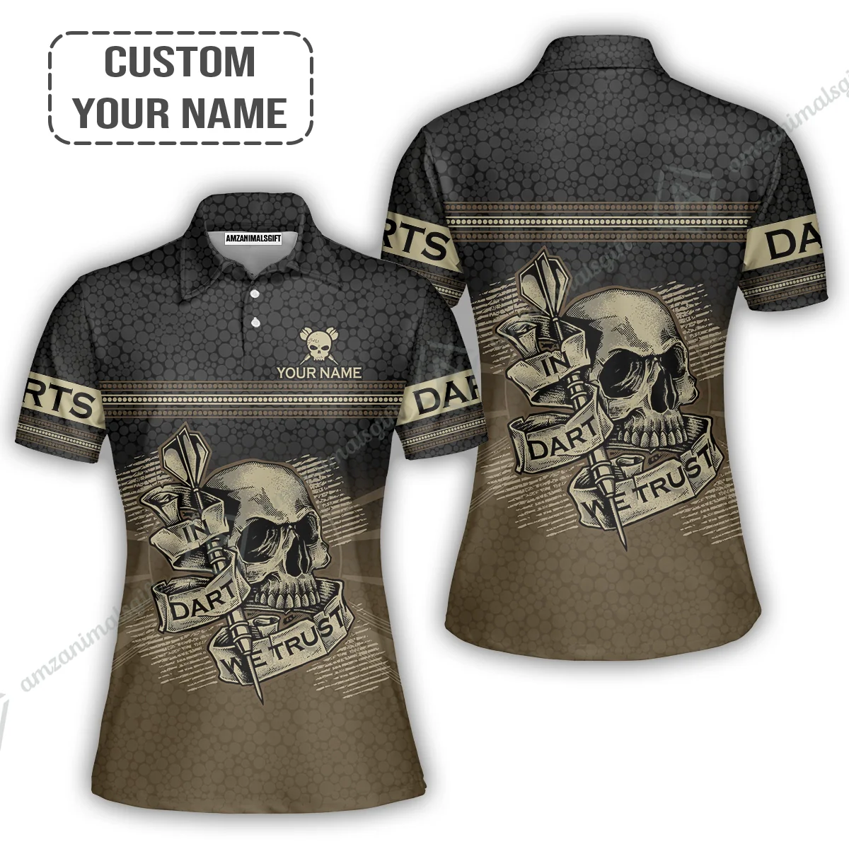 Customized Darts Women Polo Shirt, Darts Skull In Dart We Trust Polo Shirt For Women, Perfect Outfit For Darts Lovers, Darts Players - Image 2
