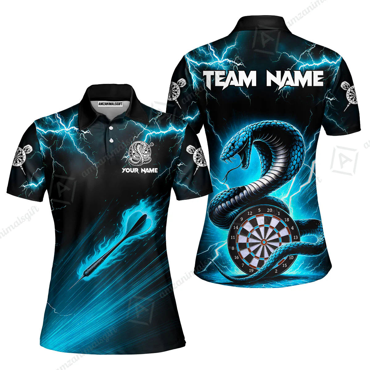 Customized Darts Women Polo Shirt, Darts Thunder Lightning Cobra Snake Multicolor Women Polo Jersey For Darts Player - Image 2