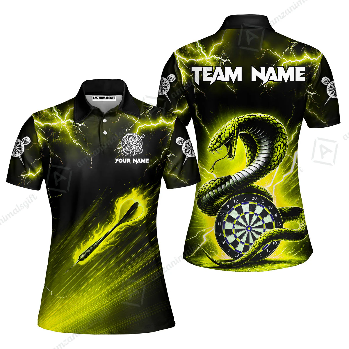 Customized Darts Women Polo Shirt, Darts Thunder Lightning Cobra Snake Multicolor Women Polo Jersey For Darts Player - Image 5