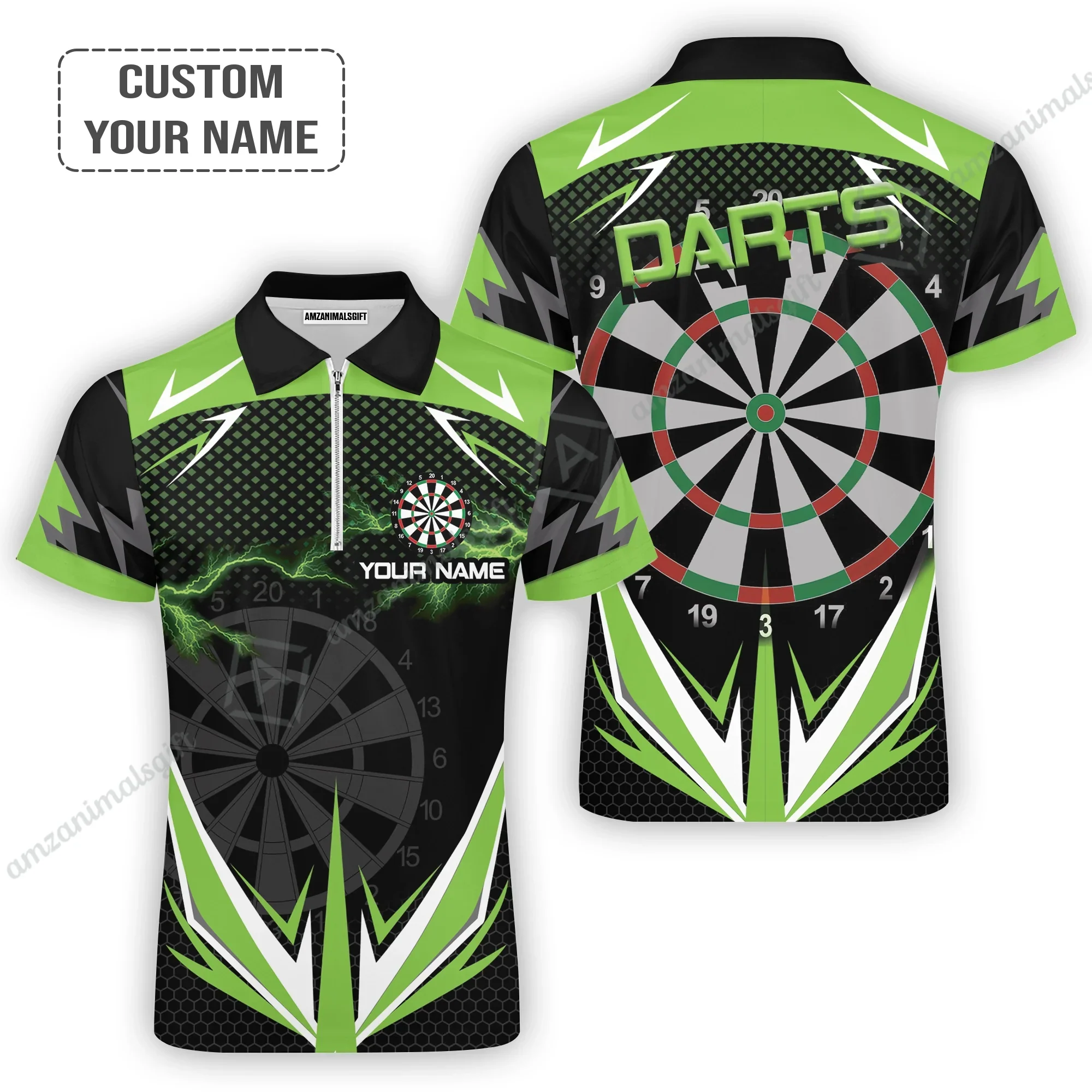 Customized Darts Women Polo Shirt, Green Darts Lightning Personalized Name Polo Shirt, Outfits For Darts Lovers, Darts Players - Image 3