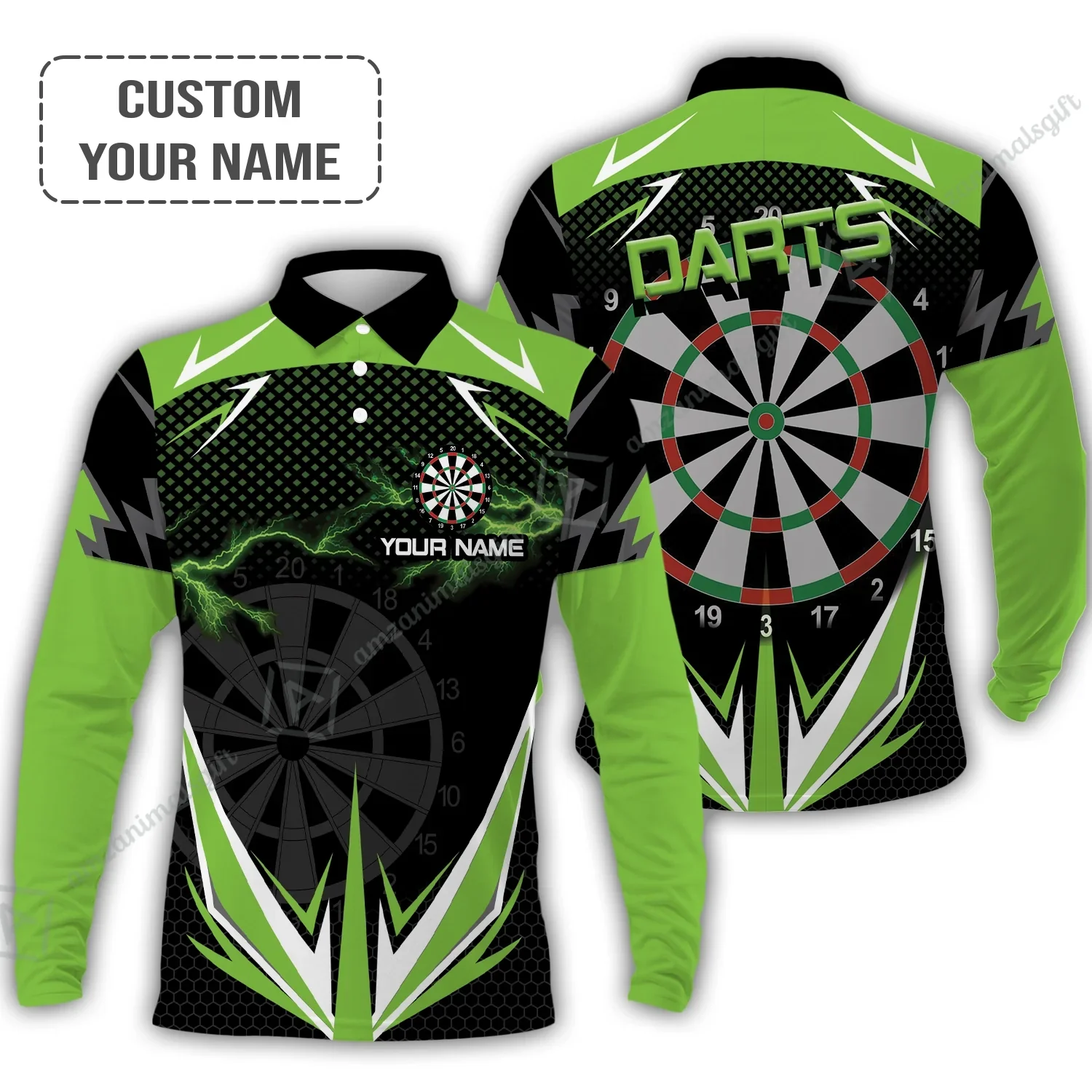 Customized Darts Women Polo Shirt, Green Darts Lightning Personalized Name Polo Shirt, Outfits For Darts Lovers, Darts Players - Image 7