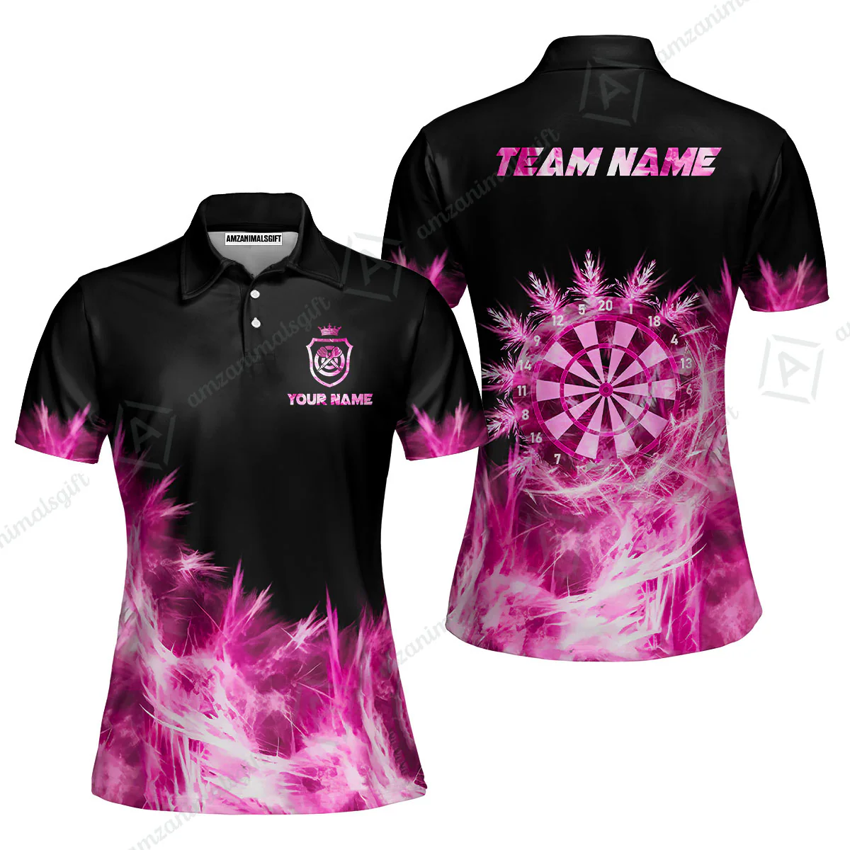 Customized Darts Women Polo Shirts, Darts Icy Light Black And Multi Color Team Women Polo Shirts Jersey For Darts Player - Image 3
