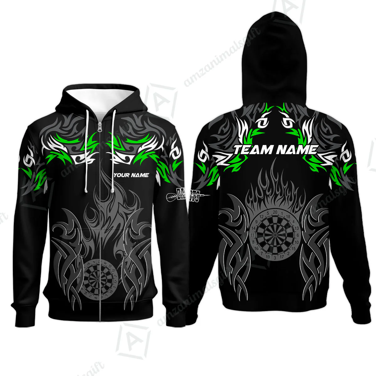 Customized Darts Zip Hoodie, Dartboard Fire Flame Darts Zip Hoodie Multicolor Team Style, Jersey for Darts Players - Image 2