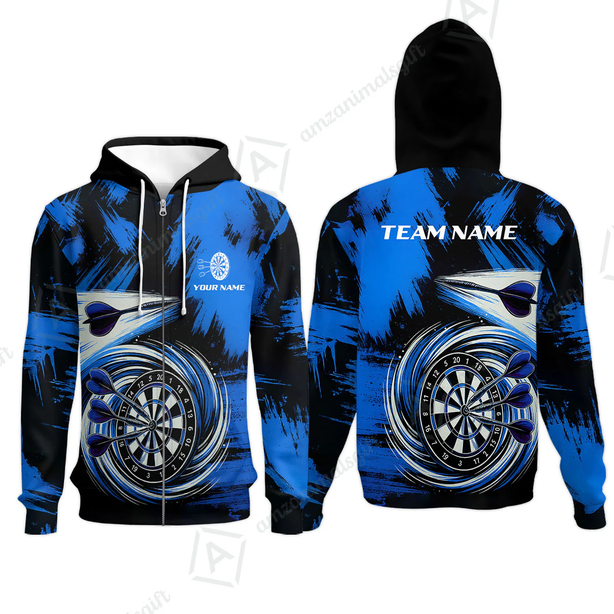 Customized Darts Zip Hoodie, Darts Colorful Wave Custom Name Team Name Zip Hoodie For Darts Player - Image 2