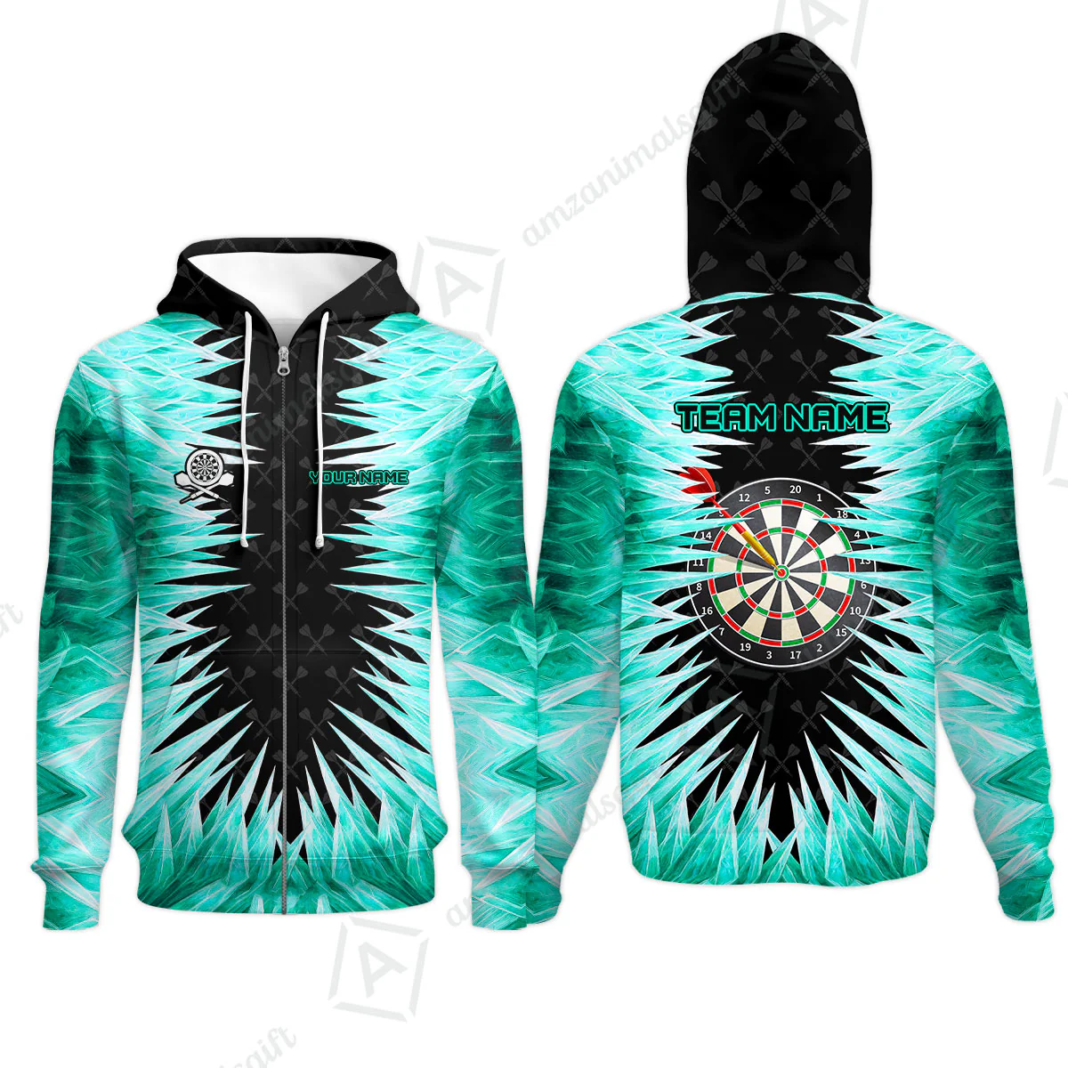 Customized Darts Zip Hoodie, Darts Dartboard Ice And Fire Multicolor Zip Hoodie Jersey For Darts Players - Image 2