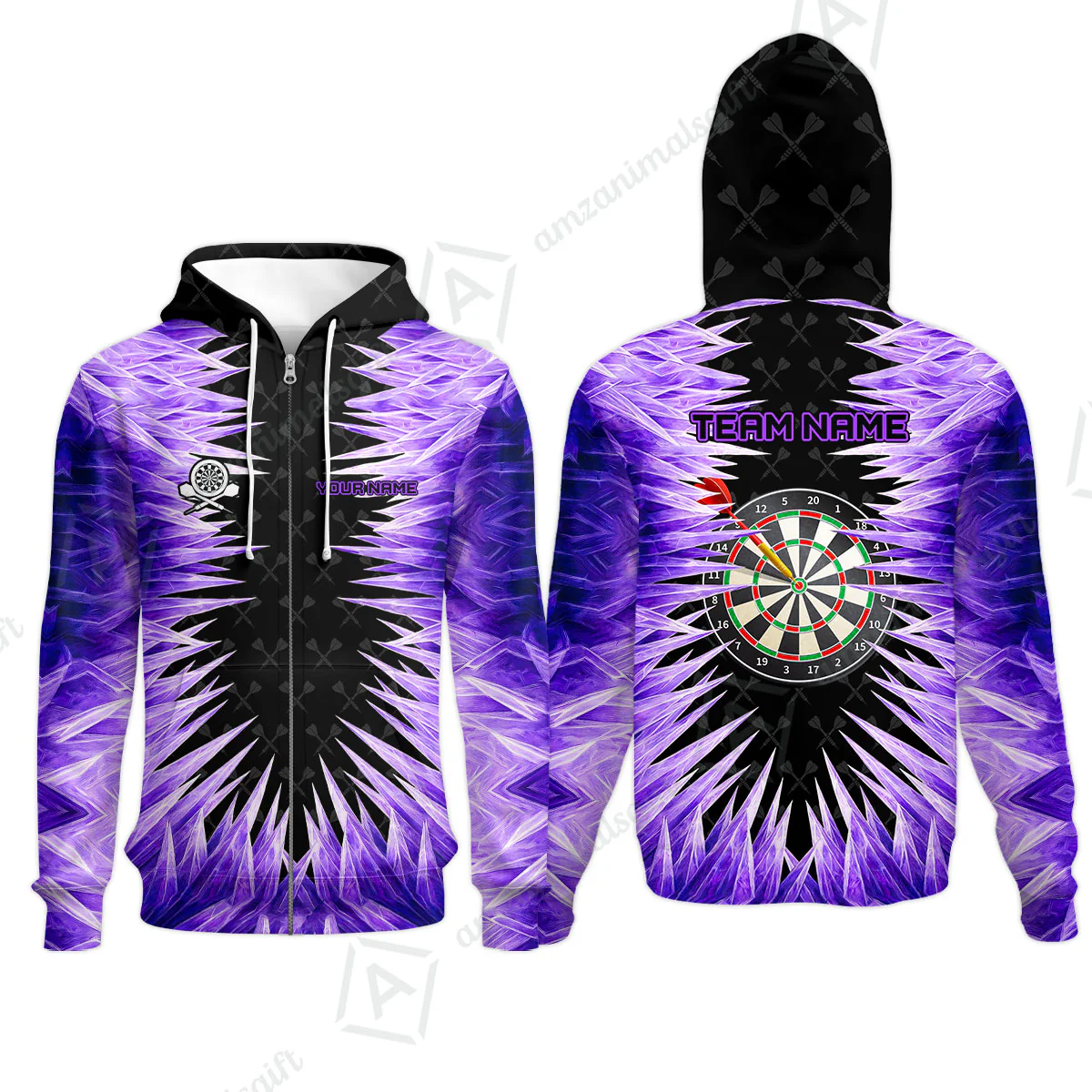 Customized Darts Zip Hoodie, Darts Dartboard Ice And Fire Multicolor Zip Hoodie Jersey For Darts Players - Image 3