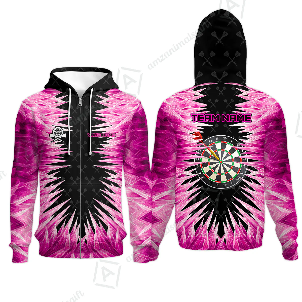 Customized Darts Zip Hoodie, Darts Dartboard Ice And Fire Multicolor Zip Hoodie Jersey For Darts Players - Image 5