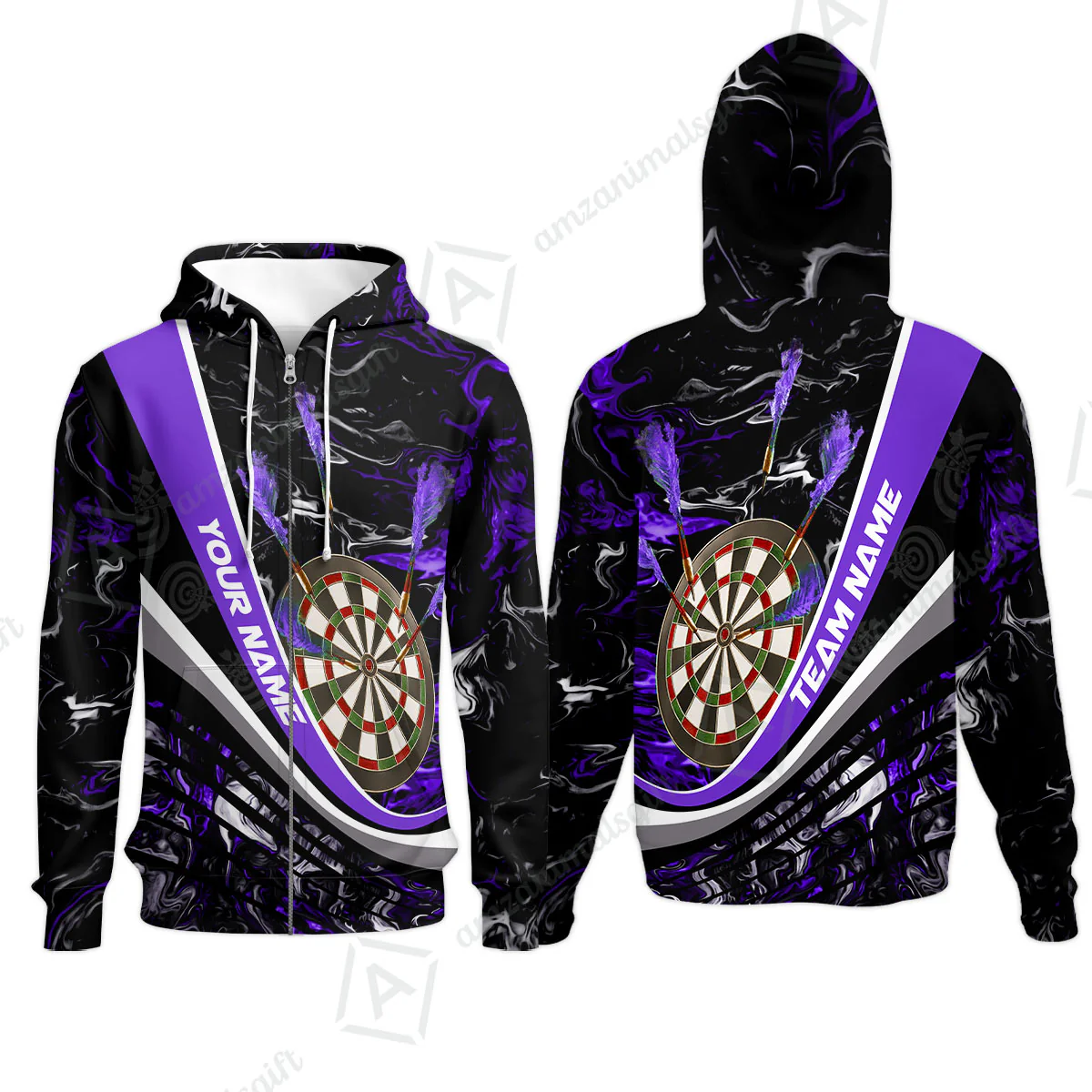 Customized Darts Zip Hoodie, Darts Flaming Magma Multicolor Zip Hoodie Custom Team Jersey For Darts Player - Image 3