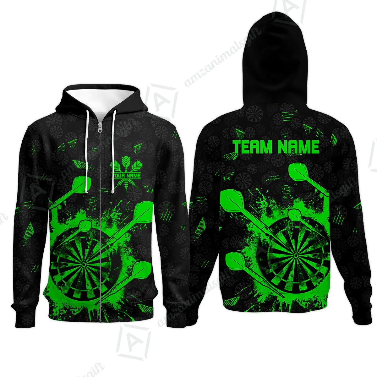 Customized Darts Zip Hoodie, Darts Grunge Dartboard Zip Hoodie Team Style Jersey for Darts Players - Image 2