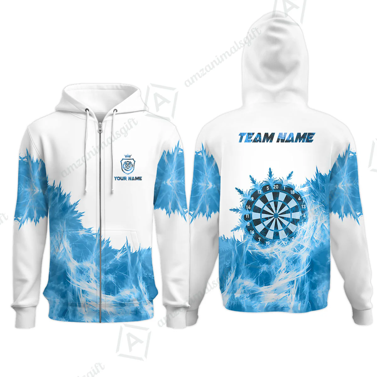 Customized Darts Zip Hoodie, Darts Icy Light White And Multi Color Team Zip Hoodie Jersey For Darts Player - Image 4