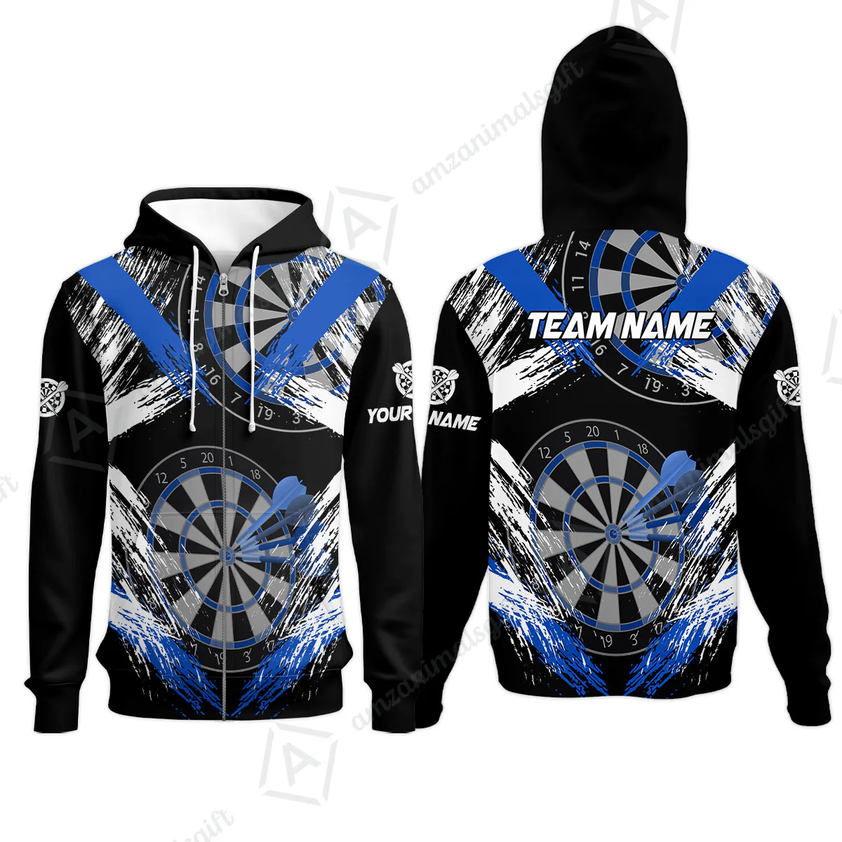 Customized Darts Zip Hoodie, Darts Tournament Grunge Style Multicolor Zip Hoodie Jersey For Darts Player - Image 2