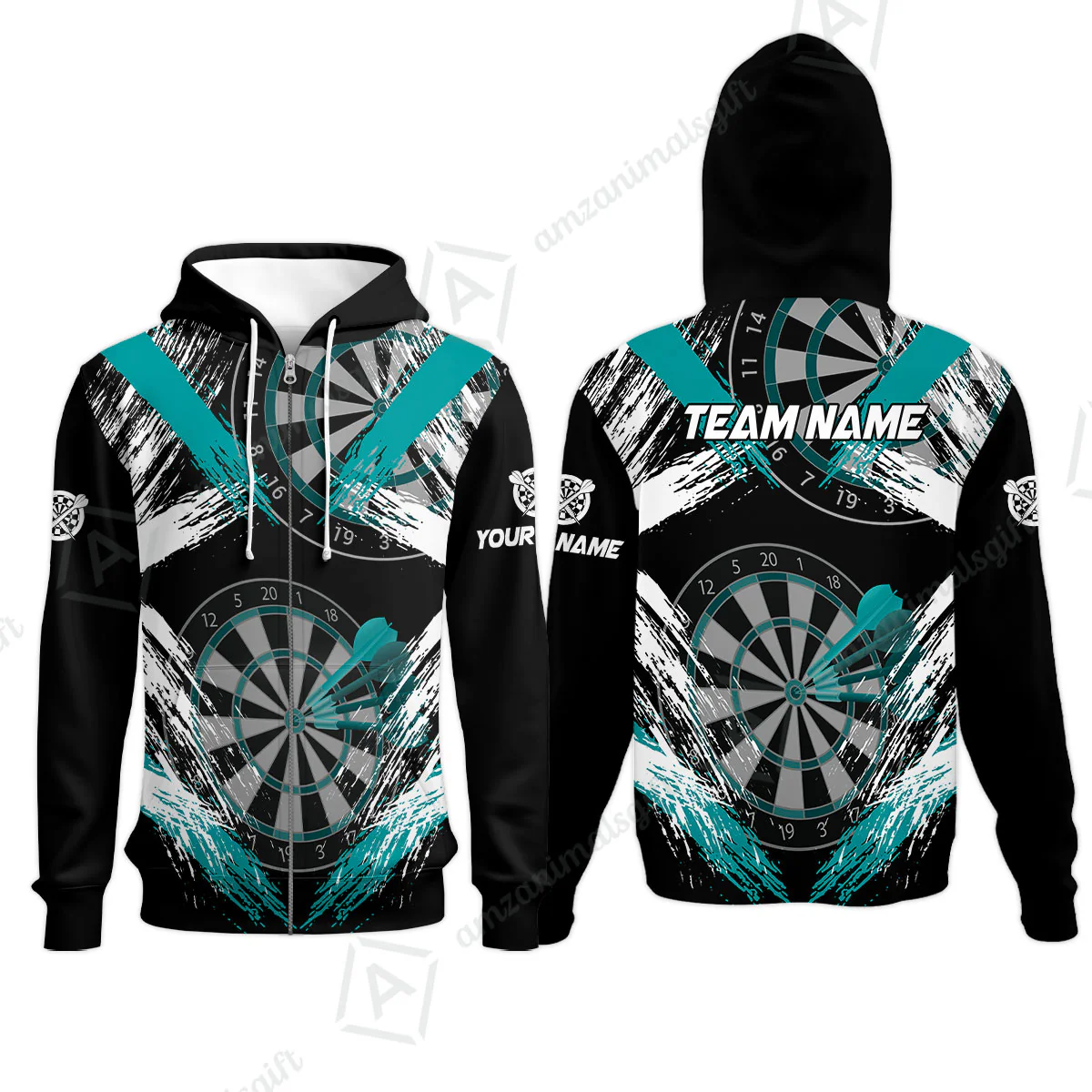 Customized Darts Zip Hoodie, Darts Tournament Grunge Style Multicolor Zip Hoodie Jersey For Darts Player - Image 3