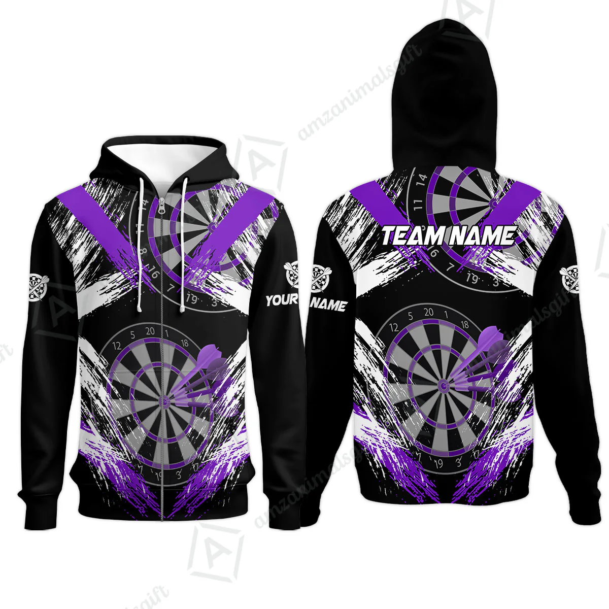 Customized Darts Zip Hoodie, Darts Tournament Grunge Style Multicolor Zip Hoodie Jersey For Darts Player - Image 4