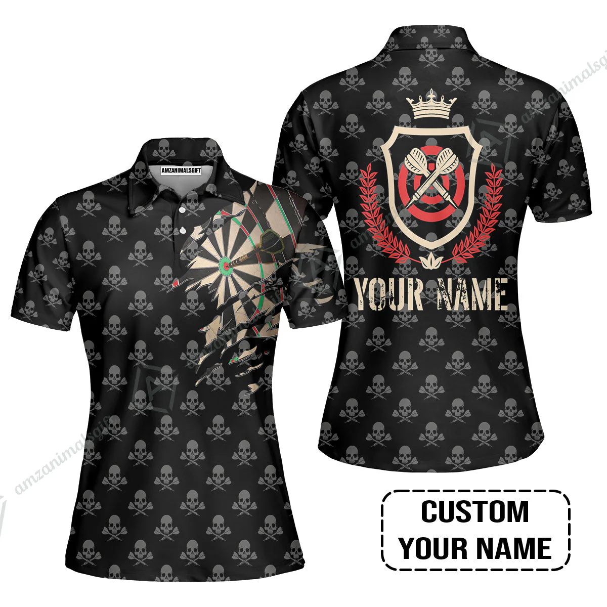 Customized Darts Zip Polo Shirt, Skull King Darts Personalized Name Zip Polo Shirt - Perfect Gift For Darts Lovers, Darts Players - Image 7