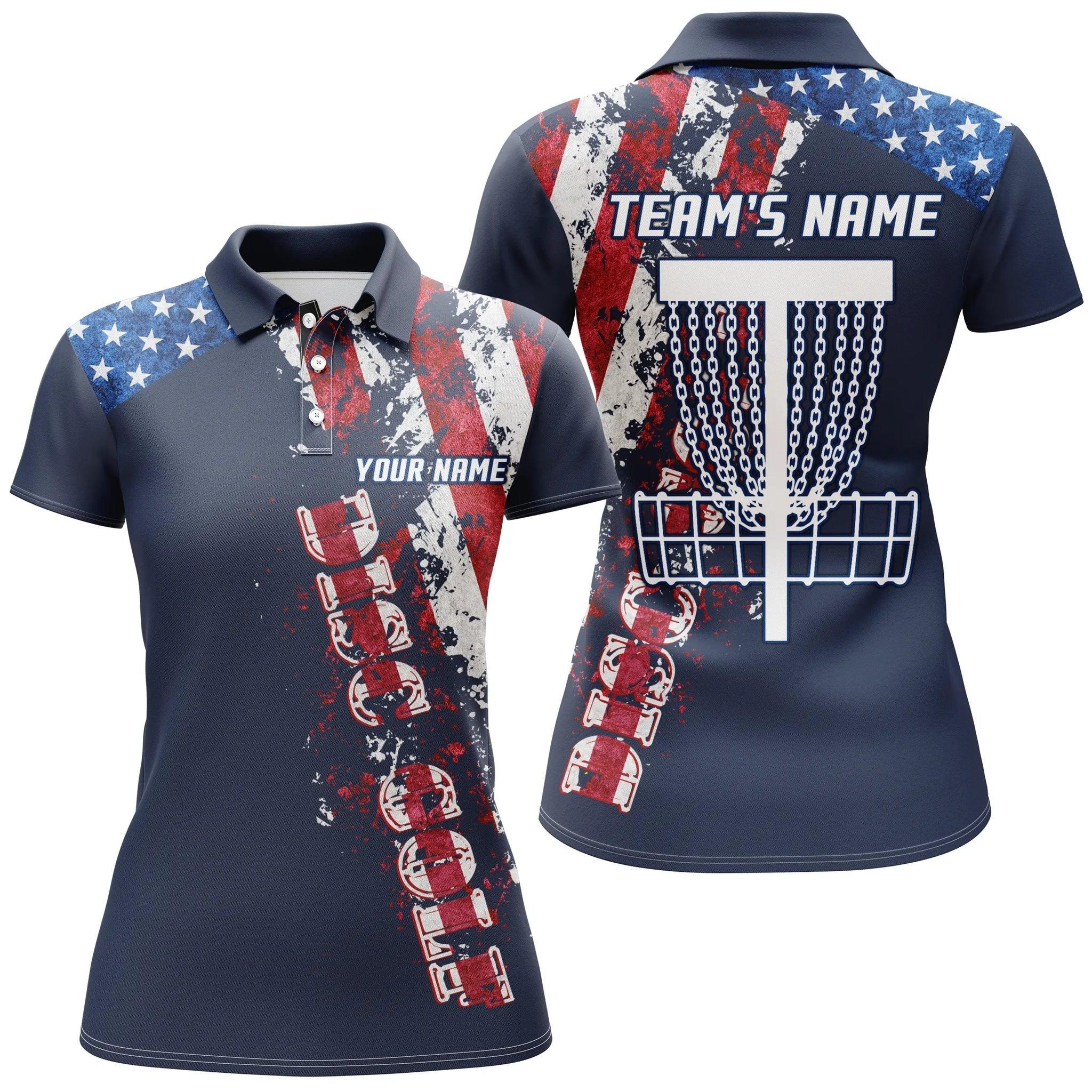 Customized Disc Golf Women Polo Shirts, American Flag Patriotic Polo Shirt, Personalized Team Name Shirts - Perfect Gift For Ladies, Disc Golf Lovers - Image 2