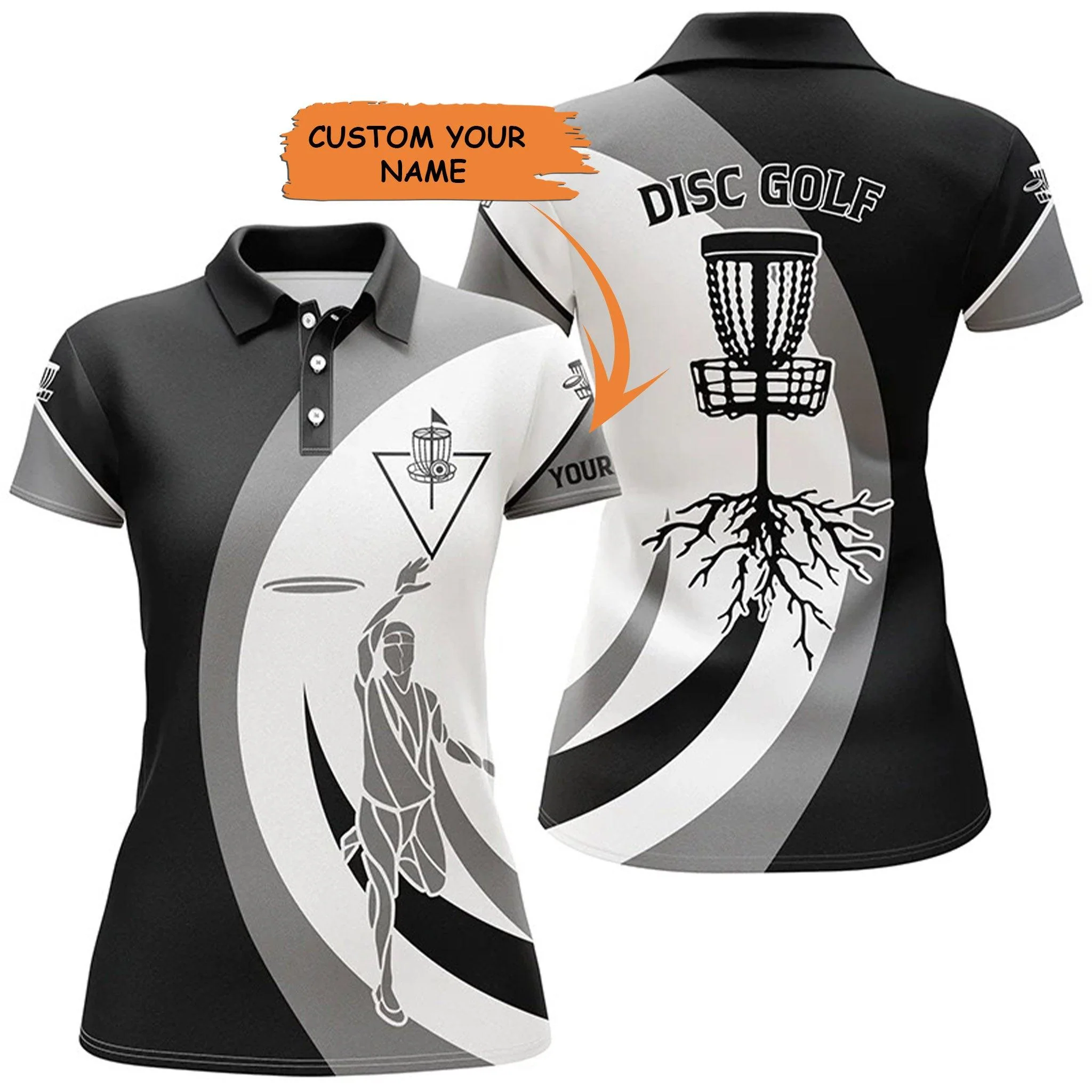 Customized Disc Golf Women Polo Shirts, Black White Women Disc Golf Polo Shirt, Personalized Disc Golf - Perfect Gift For Ladies, Disc Golf Lovers