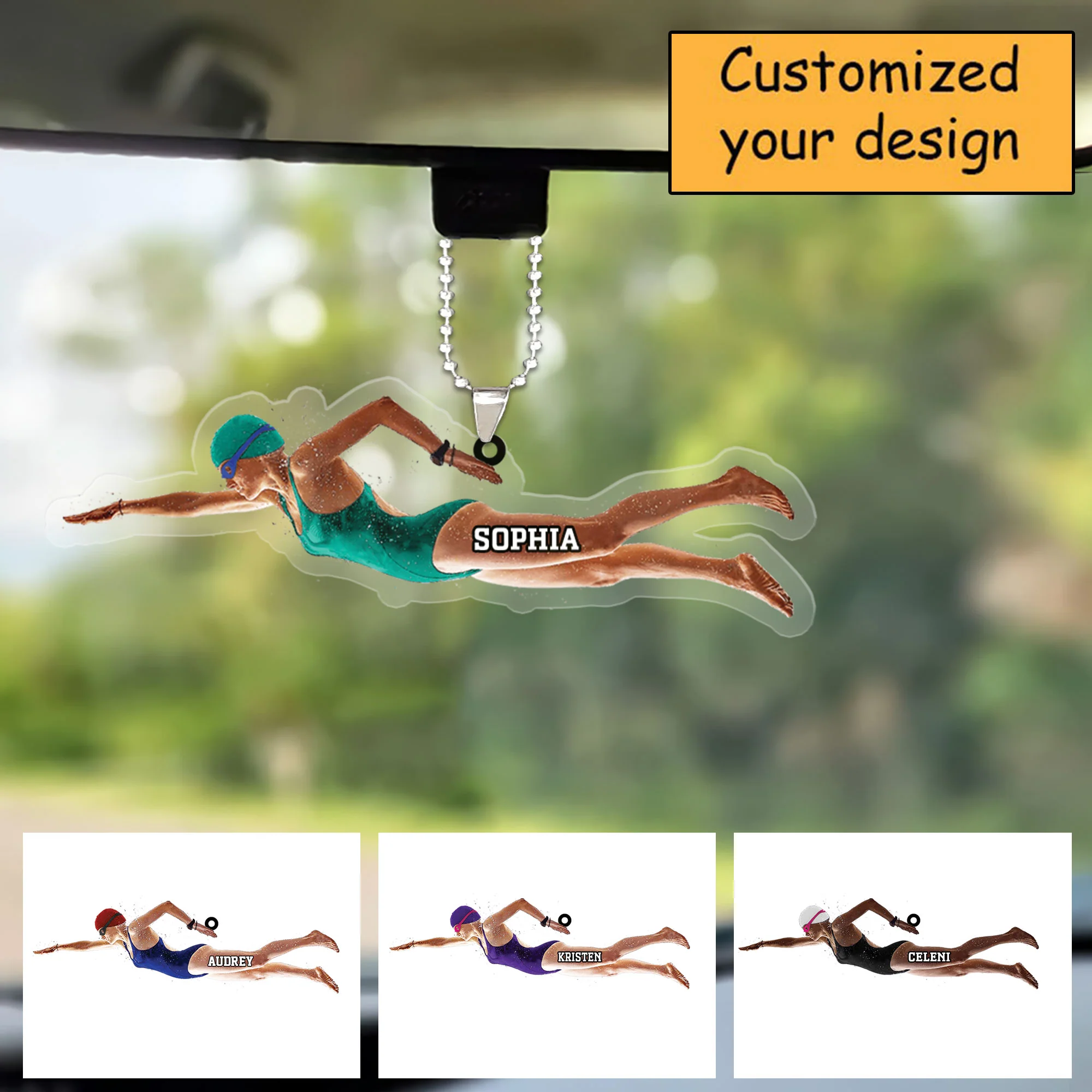 Customized Female Swimming Christmas Car Ornament For Swimmer, Swimming Team Gift - Christmas Car Ornament Hanging Tree - Image 2