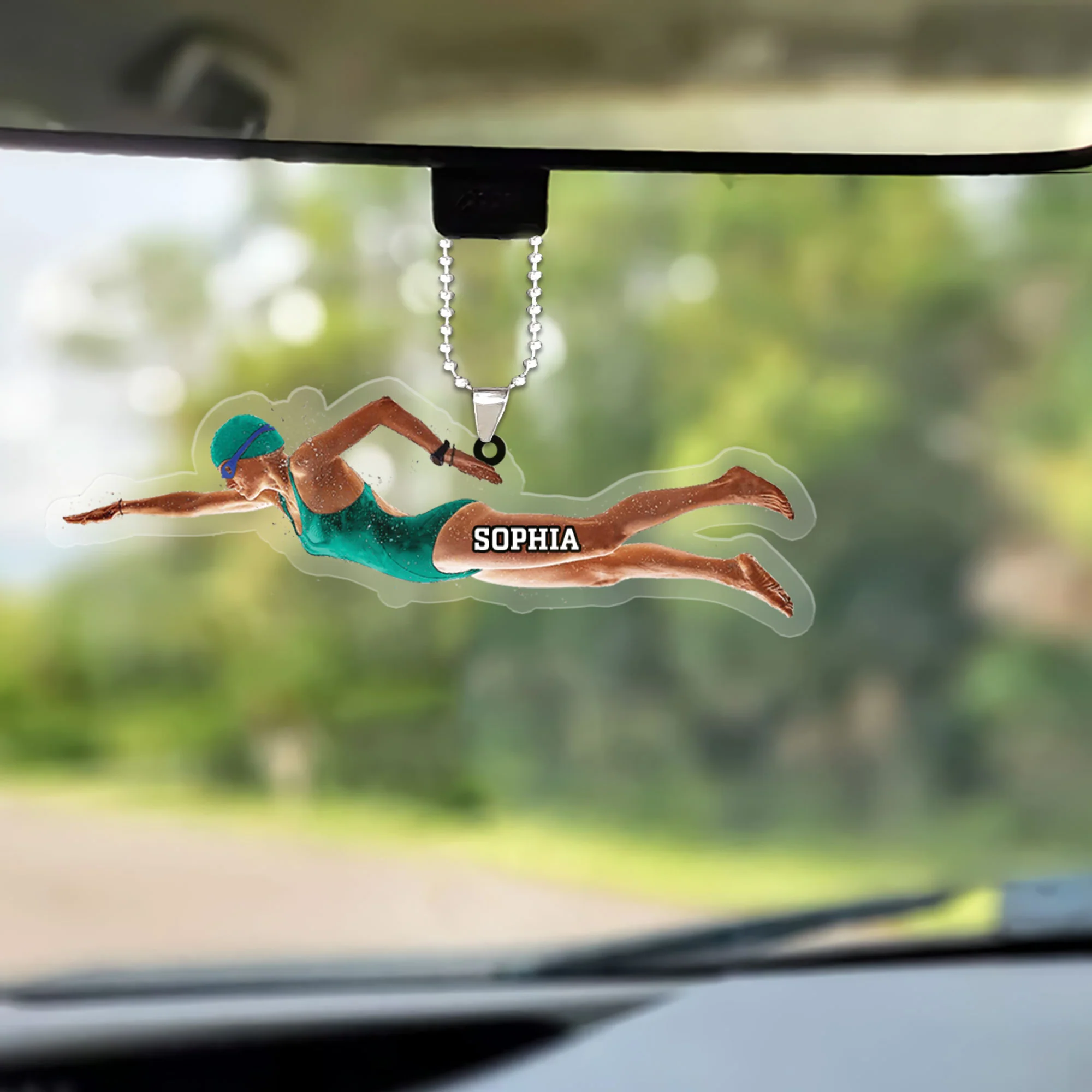 Customized Female Swimming Christmas Acrylic Keychain For Swimmer, Swimming Team Gift - Christmas Acrylic Keychain Hanging Tree - Image 5
