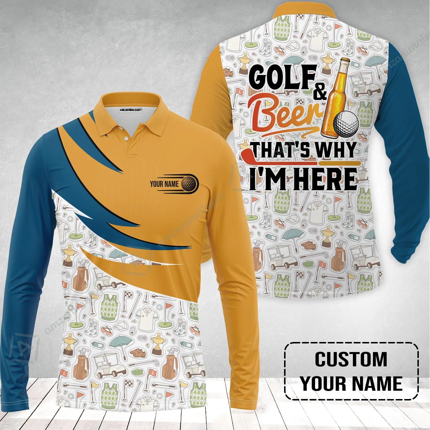 Customized Golf And Beer Long Polo Shirt, Personalized Custom Name Beer And Golf Long Polo Shirt - Image 2