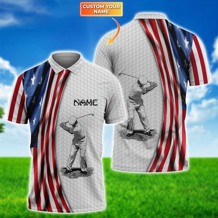 Customized Golf Polo Shirt, American Flag Golf Personalized Name Polo Shirt For Men - Perfect Gift For Golf Lovers, Golfers
