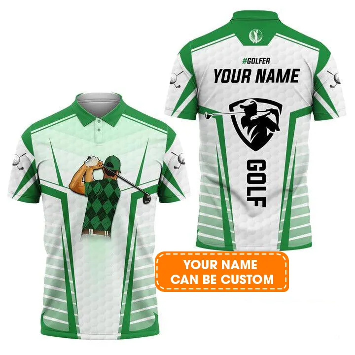 Customized Golf Men Polo Shirts, Golf Swing Green Abstract With Golf Club Polo Shirts, Personalized Customized Name Golf Polo Shirt For Men, Golfers - Image 2