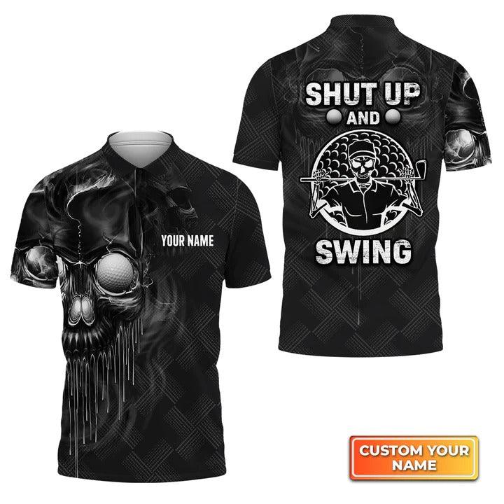 Customized Golf Men Polo Shirts, Skull Golf Shut Up And Swing, Personalized Customized Name Golf Polo Shirt For Men, Golfers - Image 3