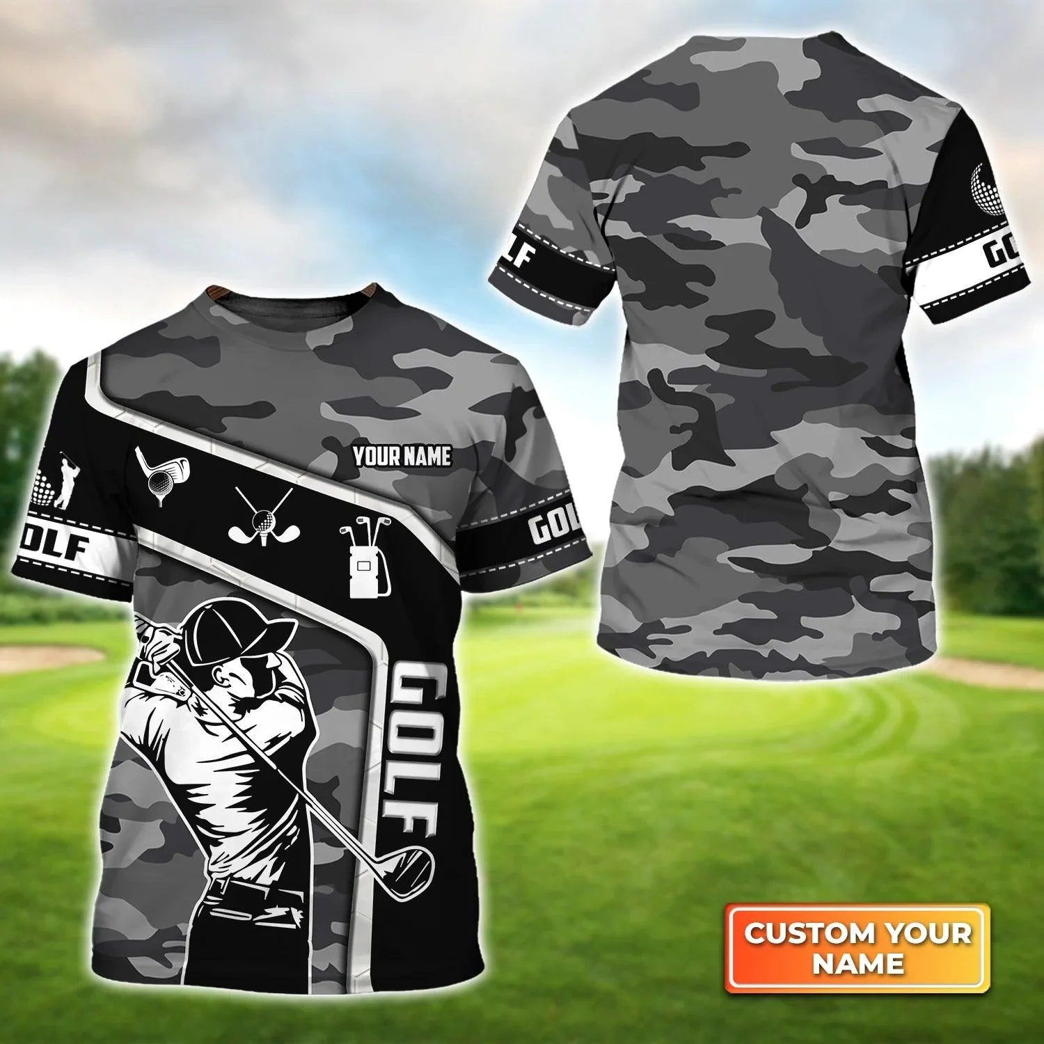 Customized Golf T Shirt, Personalized Name Golfer Graphic Golf Camo Pattern T Shirt For Golf Lovers - Perfect Gift For Golfer, Friend, Family