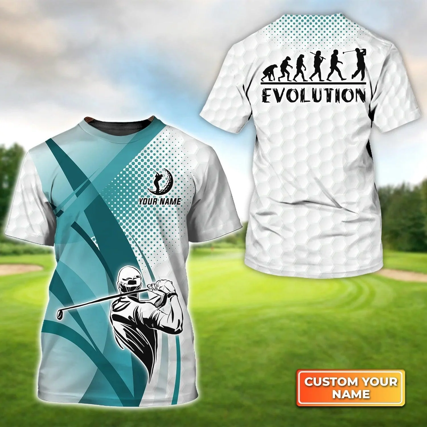 Customized Golf T Shirt, Personalized Name Golfing Evolution Blue Pattern T Shirt For Golf Lovers - Perfect Gift For Golfer, Friend, Family
