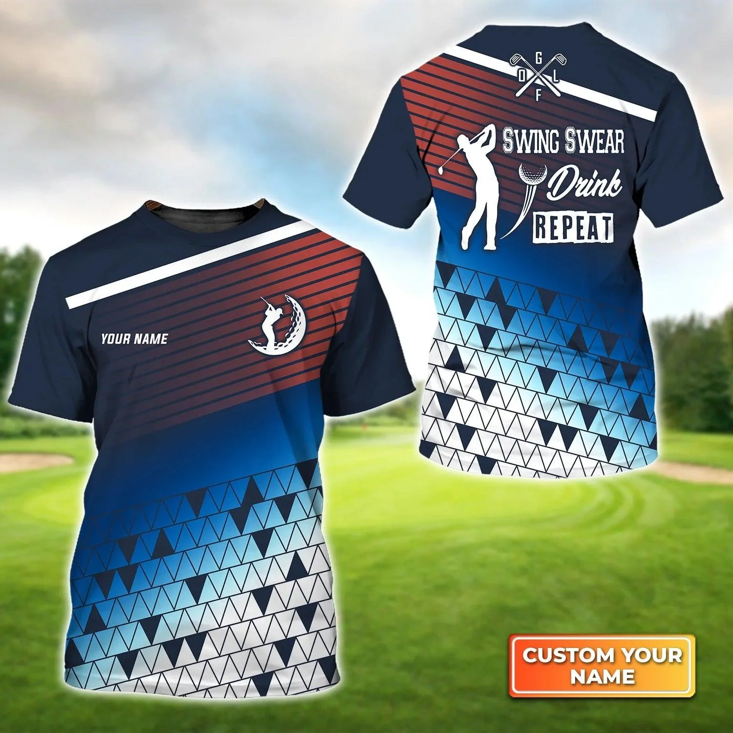 Customized Golf T Shirt, Personalized Name Golfing Swing Swear Drink Repeat T Shirt For Golf Lovers - Perfect Gift For Golfer, Friend, Family