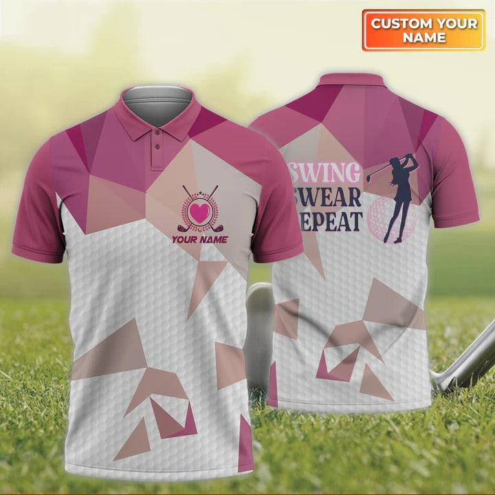 Customized Golf Women Polo Shirt, Girl Golfer, Swing Swear Repeat, Personalized Name Polo Shirt For Ladies - Perfect Gift For Golf Lovers, Golfers - Image 2