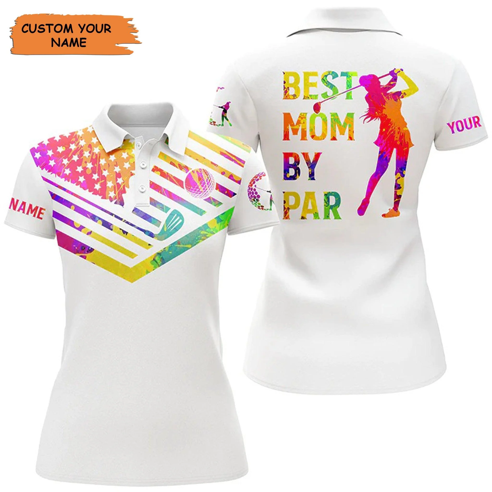 Customized Golf Women Polo Shirt, Watercolor American Flag Personalized Best Mom By Part Polo Shirts - Perfect Gift For Ladies, Golf Lovers, Golfers