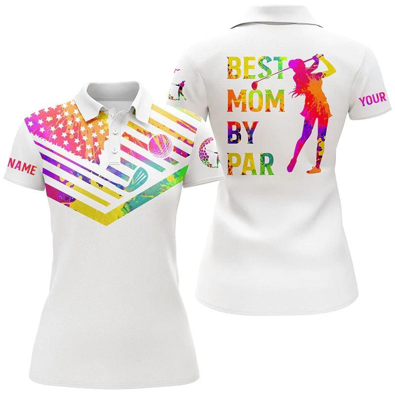 Customized Golf Women Polo Shirt, Watercolor American Flag Personalized Best Mom By Part Polo Shirts - Perfect Gift For Ladies, Golf Lovers, Golfers - Image 2