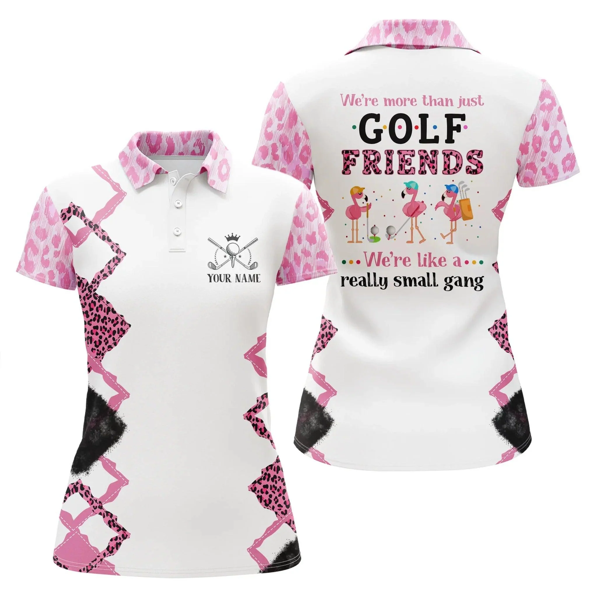 Customized Golf Women Polo Shirts, Pink Leopard Personalized We're More Than Just Golf Friends Flamingo Shirts - Perfect Gift For Golf Lovers, Golfers - Image 2