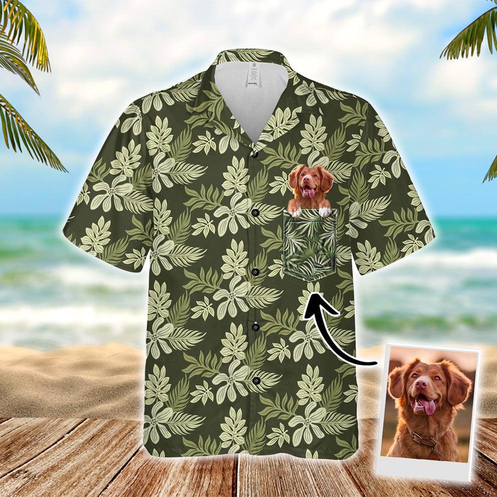 Customized Hawaiian Shirt With Pet Face - Summer Flower Pattern Military Green Color Aloha Shirt - Personalized Gift For Pet Lovers - Image 2
