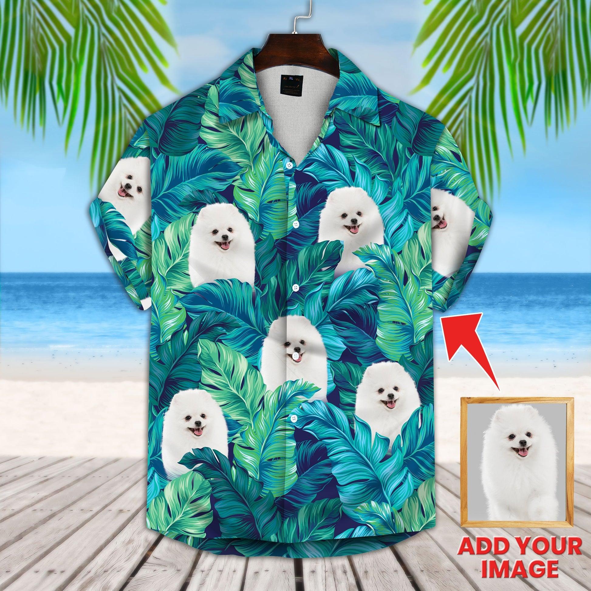 Customized Hawaiian Shirt With Pet Face - Turquoise And Blue Tropical Leaves Pattern Aloha Shirt, Pet Face Shirt - Personalized Gift For Pet Lovers - Image 4