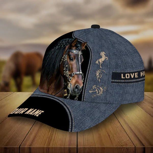 Customized Horse Classic Caps, Love Horses Denim Pattern And Black Baseball Hats, Best Farm Hat For Men Women Farmer - Image 2