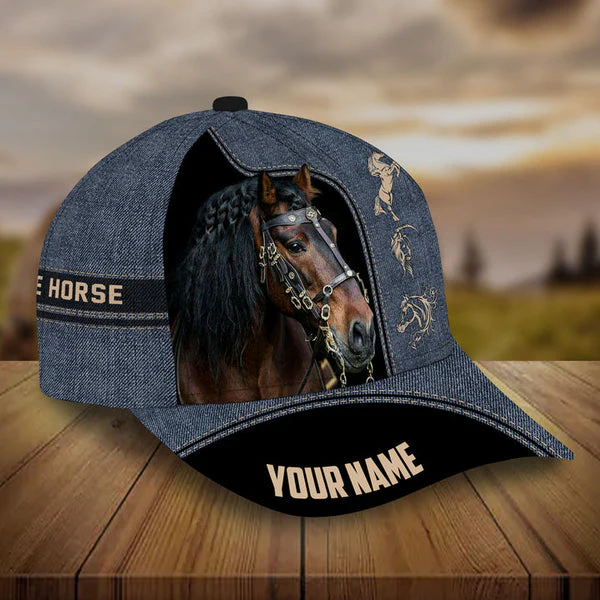 Customized Horse Classic Caps, Love Horses Denim Pattern And Black Baseball Hats, Best Farm Hat For Men Women Farmer - Image 3
