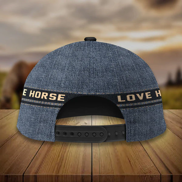 Customized Horse Classic Caps, Love Horses Denim Pattern And Black Baseball Hats, Best Farm Hat For Men Women Farmer - Image 4