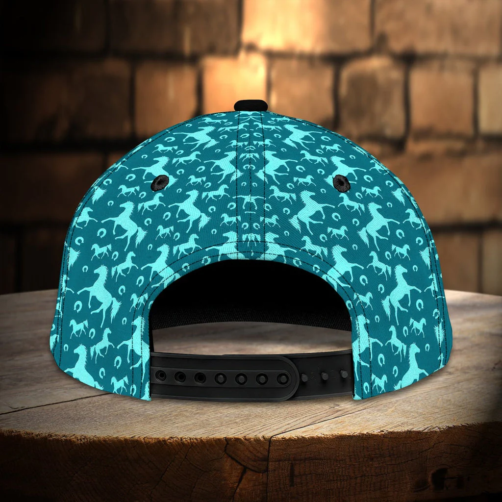 Customized Horse Couple Caps Hat, Horse Cyan Pattern I Wish I Could Turn Back The Clock Hat, Best Hat Gift For Men Women - Image 4