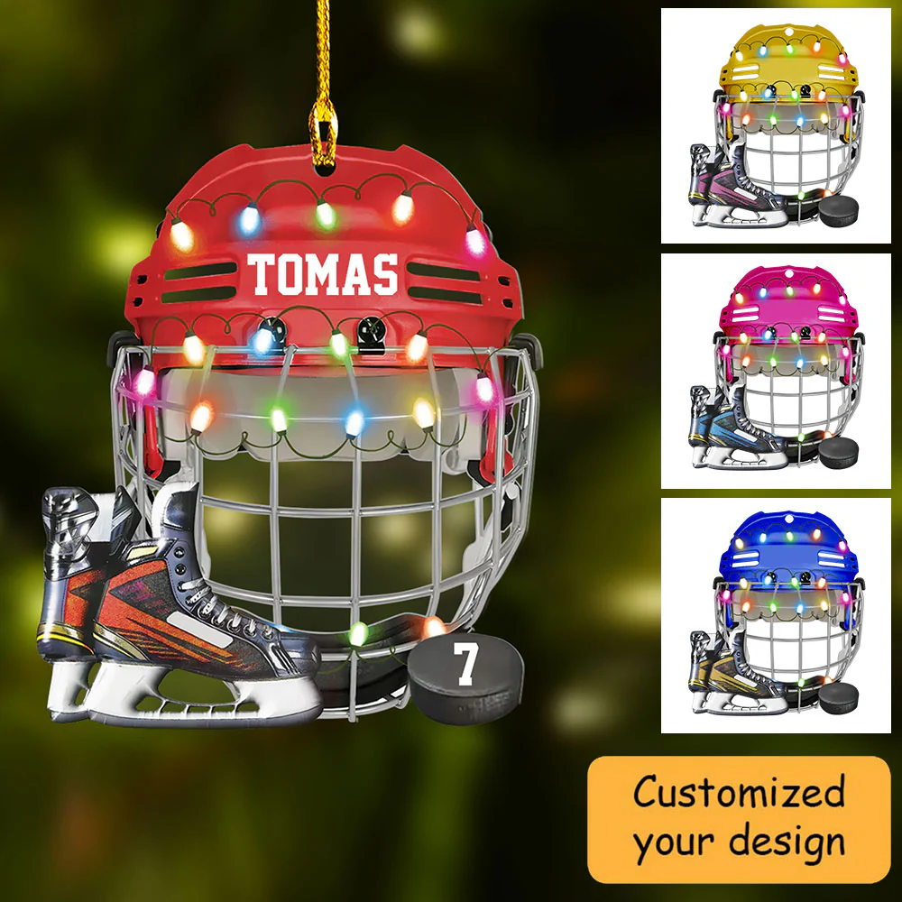 Customized Ice Hockey Helmet Shoes Acrylic Christmas Ornament, Hockey Team Acrylic Ornament Hanging Tree - Gift For Hockey Lovers, Hockey Players - Image 2
