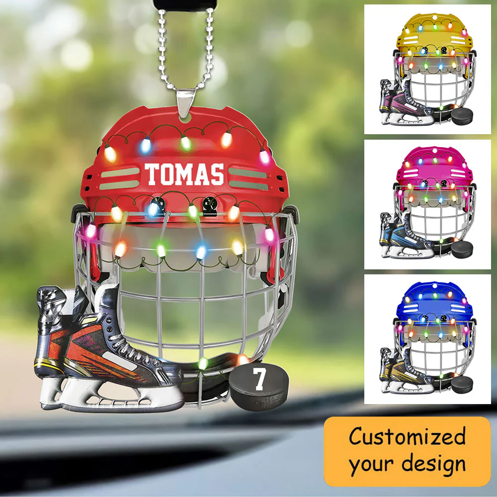Customized Ice Hockey Helmet Shoes Christmas Car Ornament, Hockey Team Car Ornament Hanging Tree - Gift For Hockey Lovers, Hockey Players - Image 2