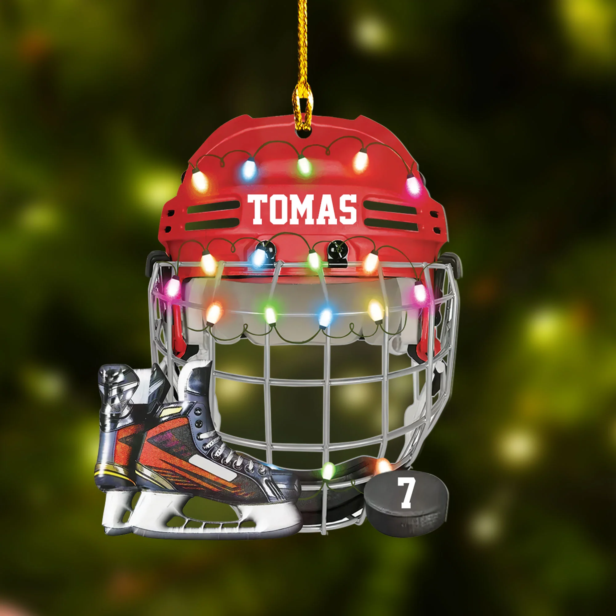 Customized Ice Hockey Helmet Shoes Acrylic Christmas Keychain, Hockey Team Acrylic Keychain Hanging Tree - Gift For Hockey Lovers, Hockey Players - Image 3