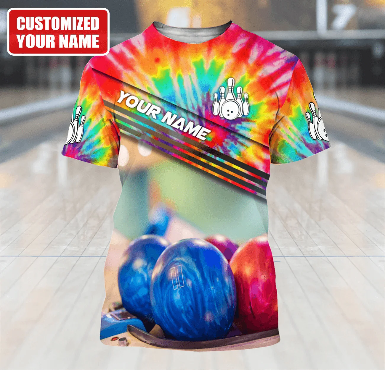Customized Name 3D Bowling T Shirt, Personalized Tie Dye Bowling Shirt For Men, Colorful Bowling Shirt - Perfect Gift For Bowling Lovers, Bowlers