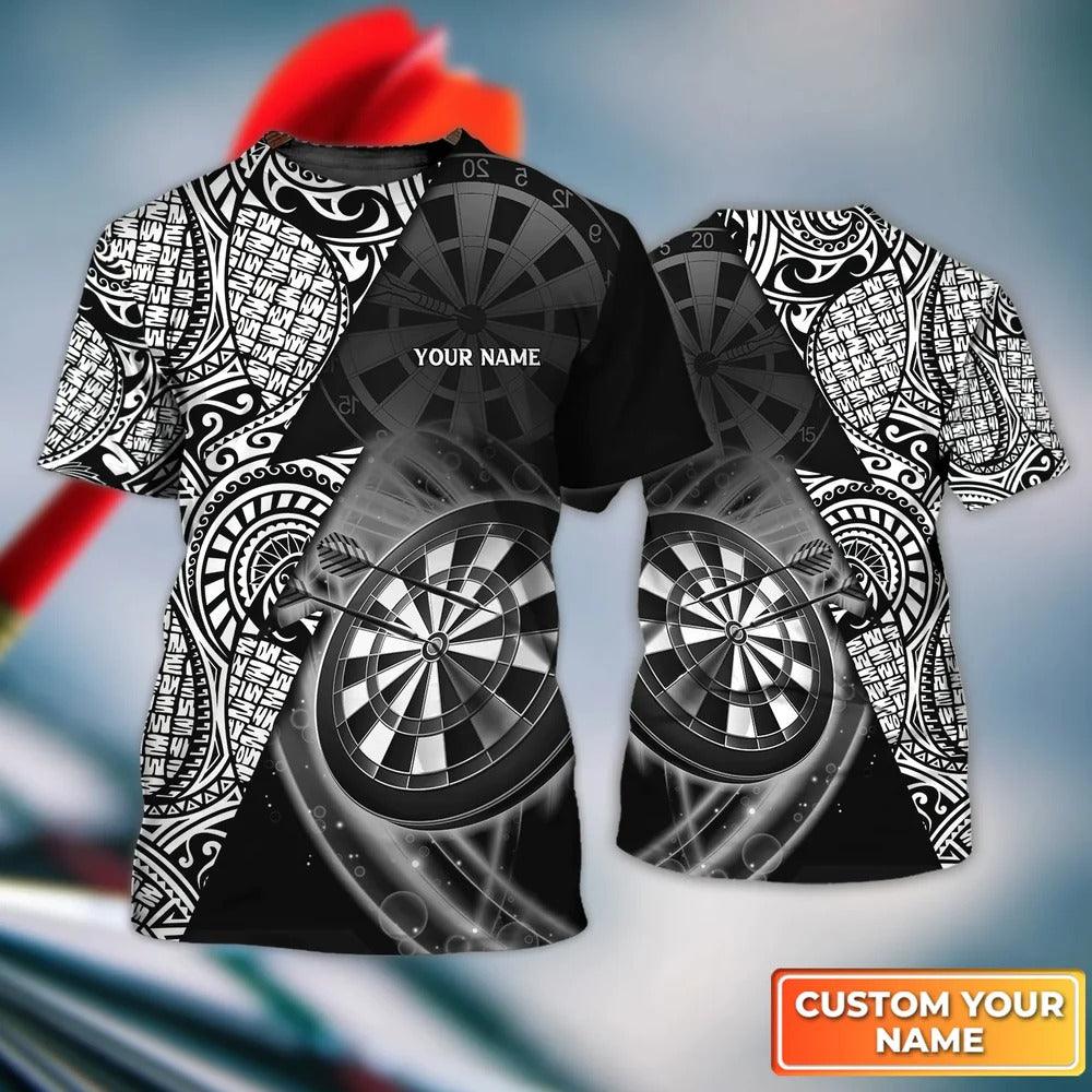 Customized Name 3D Dart T Shirt, Black & White Tattoo Darts Personalized Name 3D T Shirt For Men  - Perfect Gift For Dart Game Lovers, Dart Players