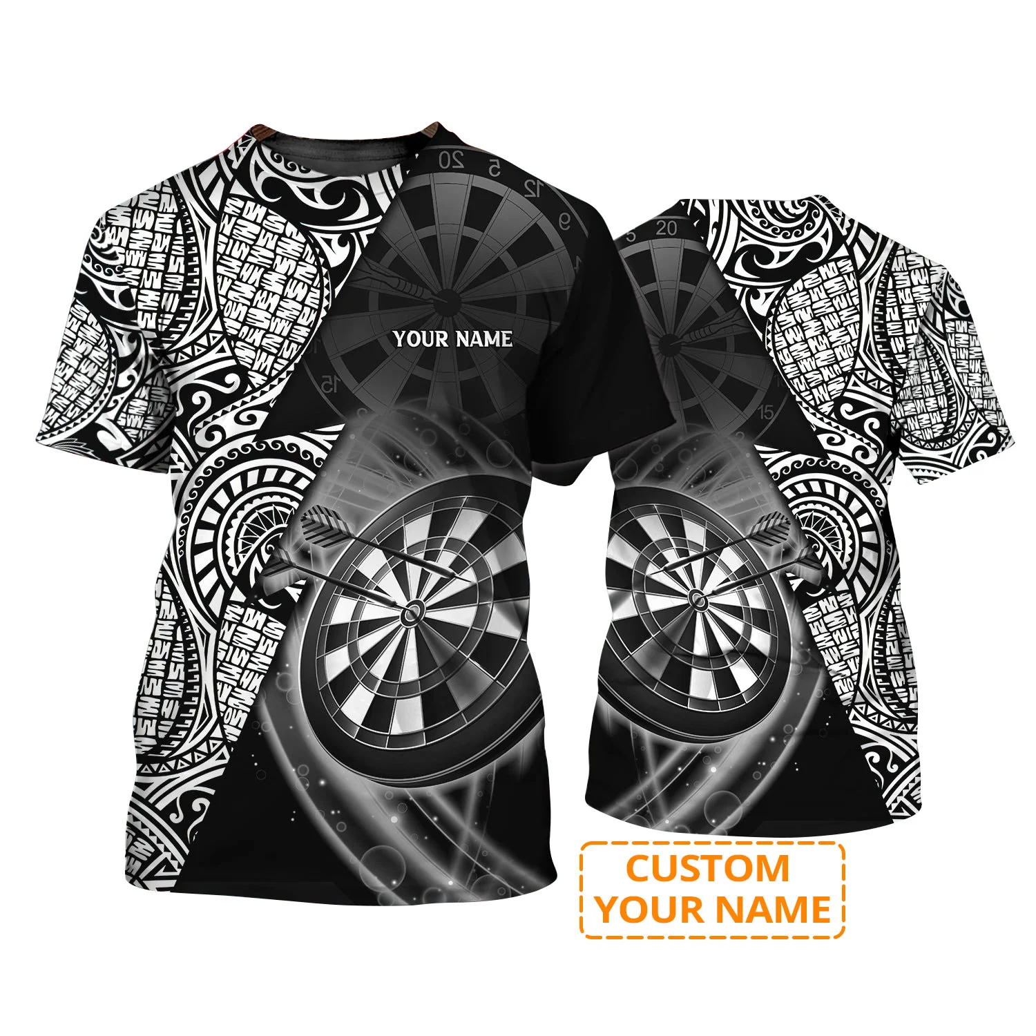 Customized Name 3D Dart T Shirt, Black & White Tattoo Darts Personalized Name 3D T Shirt For Men  - Perfect Gift For Dart Game Lovers, Dart Players - Image 2