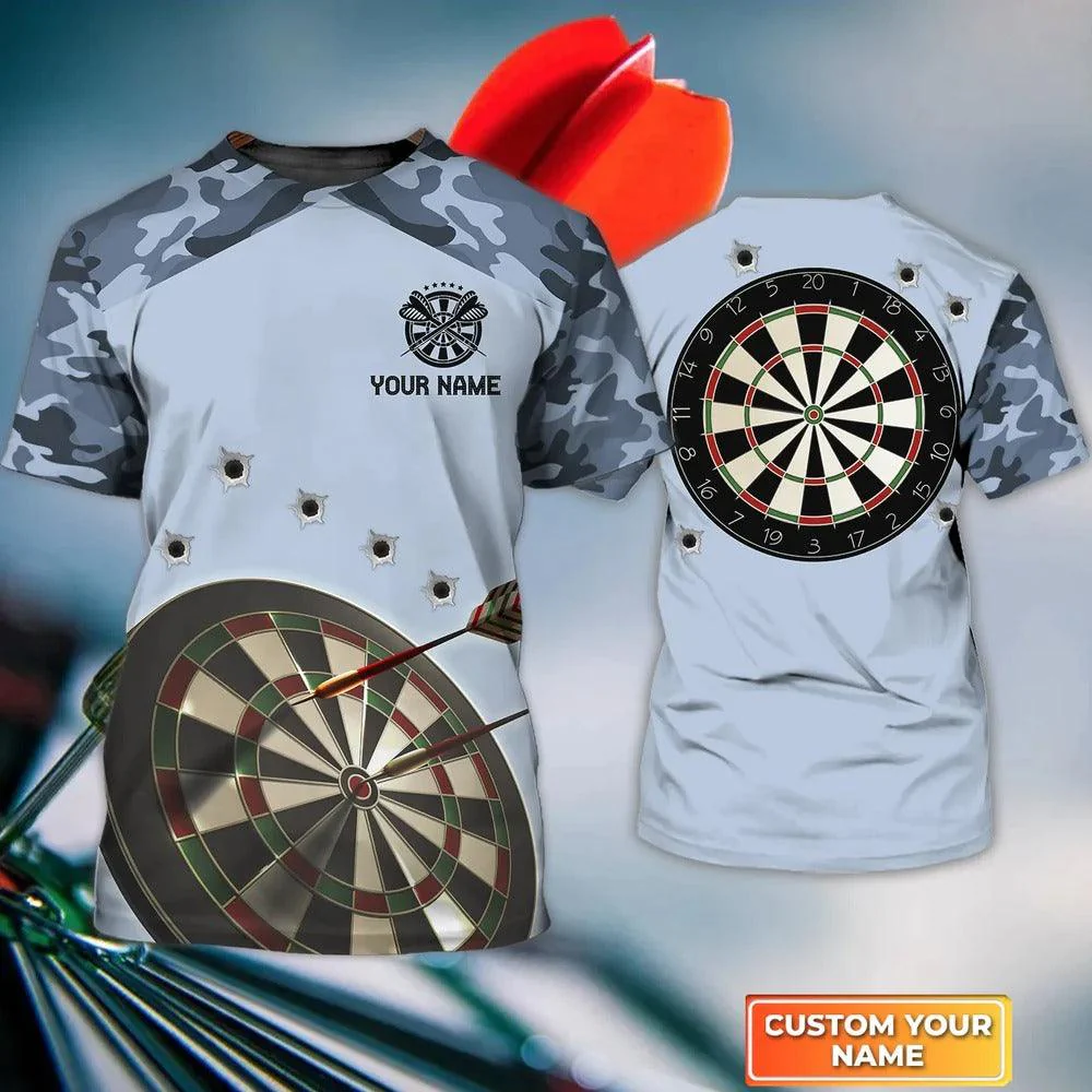 Customized Name 3D Dart T Shirt, Blue Camo Darts Personalized Name 3D T Shirt For Men - Perfect Gift For Dart Game Lovers, Dart Players