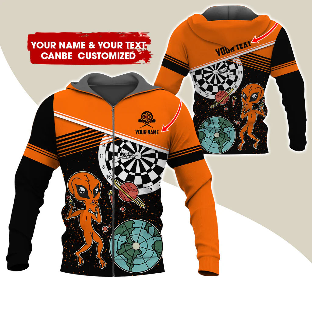 Customized Name Alien Darts Premium Zip Hoodie, Personalized Name & Text Darts Zip Hoodie For Men & Women - Gift For Darts Lovers, Darts Players - Image 7