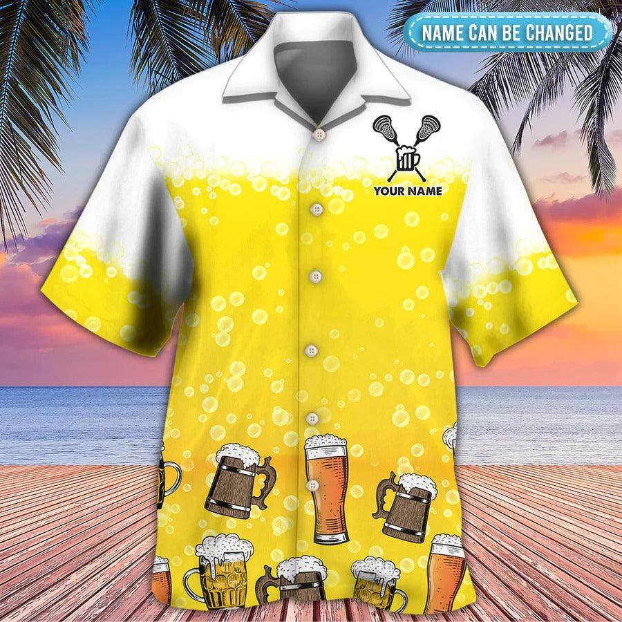 Customized Name Beer Hawaiian Shirt, Personalized I Like Beer And Lacrosse Aloha Shirt For Men - Perfect Gift For Beer Lovers, Lacrosse Players - Image 2