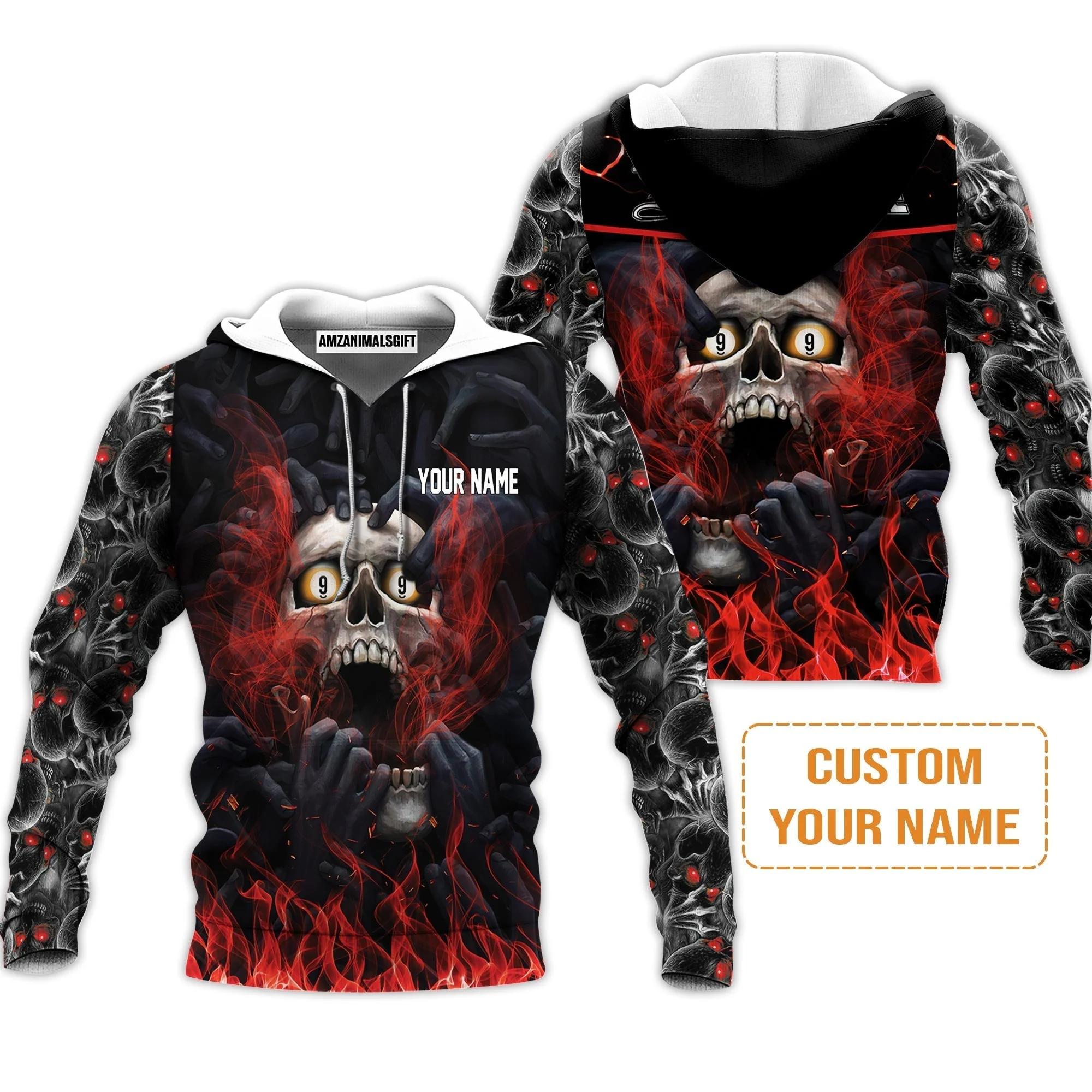 Customized Name Billiard Sweatshirt, Dead Stroke Pool 9 Ball Skull On Fire Sweatshirt - Gift For Billiard Players - Image 3